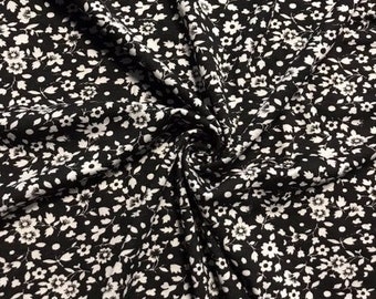 Viscose Cotton Stretch Fabric- Miniature Flowers Black/White SQ533 BKWHT By Tia Knight