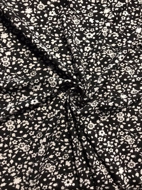 Viscose Cotton Stretch Fabric- Miniature Flowers Black/White SQ533 BKWHT By  Tia Knight