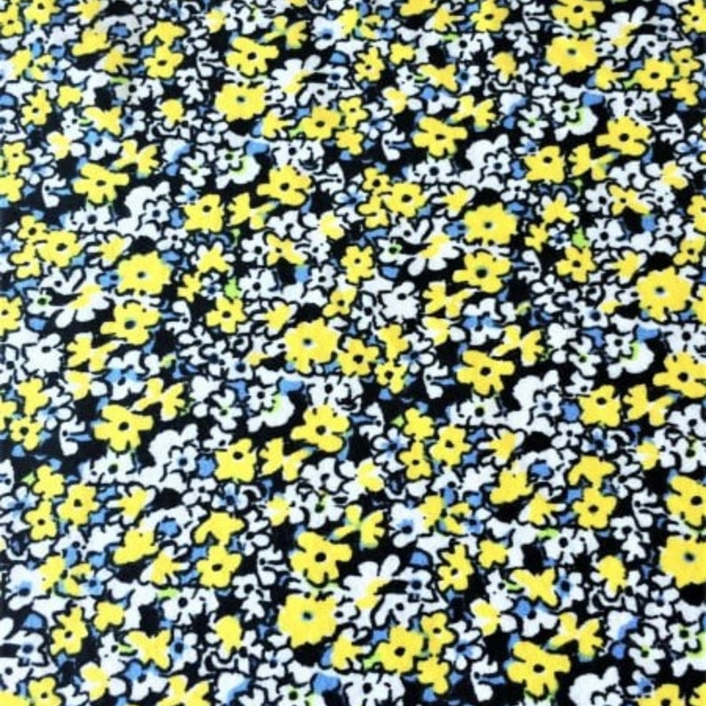 Cotton Lycra Jersey 4 Way Stretch Fabric Yellow Florals SQ258 YLWH By Tia Knight