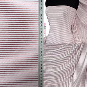 100% Viscose Stretch Dressmaking Fabric- Pin Stripe Red/White Q98 RDWH By Tia Knight