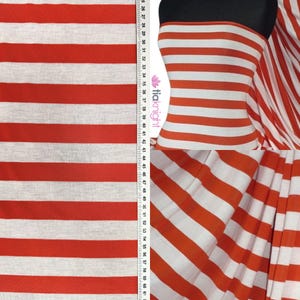 Viscose Cotton Stretch Dressmaking Fabric- Bright Red/Cream Stripe Q741 BRDCRM By Tia Knight