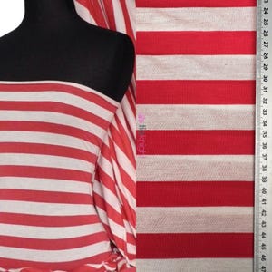 100% Viscose Stretch Dressmaking Fabric- Stripe Red/Cream Q616 RDCRM By Tia Knight