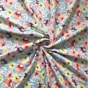 Cotton Elastane Jersey 4 Way Stretch Fabric- Pastel Poppies SQ731 MLT By Tia Knight