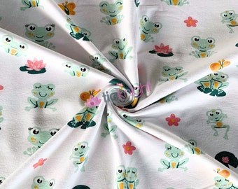 Tessuto jersey elasticizzato in 4 direzioni in cotone biologico ed elastan Oeko-Tex 100 - Froggies Bianco/Multicolore SQ774 WHTMLT di Tia Knight
