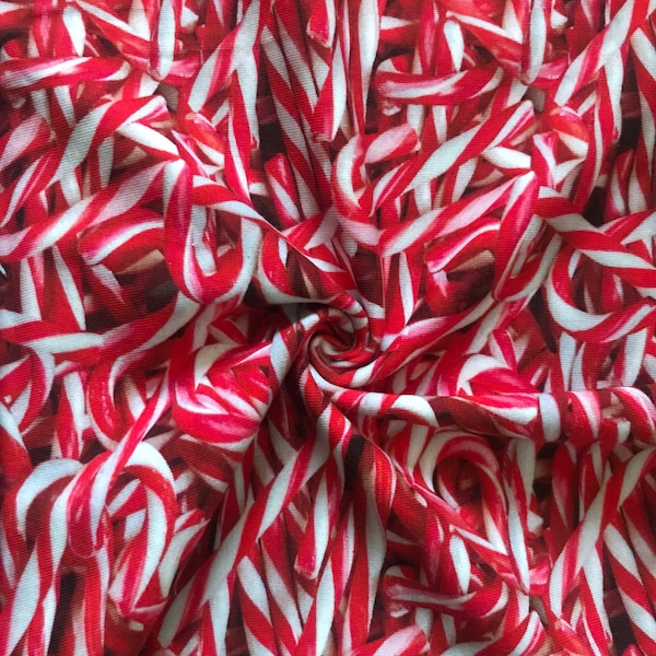 Elastane 4 Way Stretch Fabric- Red Candy Canes SQ735 RDWHT By Tia Knight
