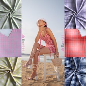 Luxe Heavy Matt Elastane 4 Way Stretch Dressmaking Swim Fabric- Gingham SQ882
