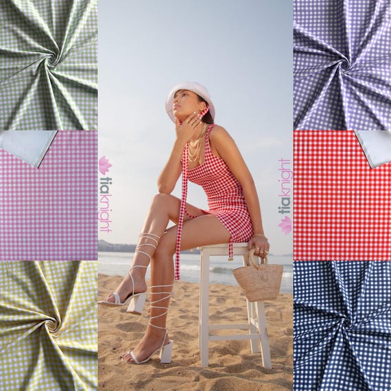 Luxe Heavy Matt Elastane 4 Way Stretch Dressmaking Swim Fabric- Gingham SQ882