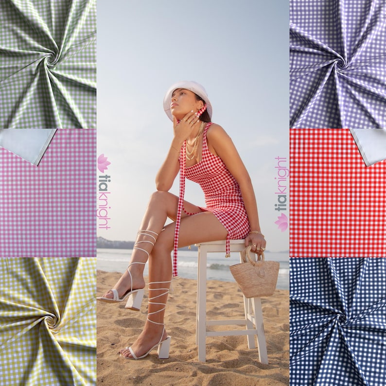 Luxe Heavy Matt Elastan 4-Wege-Stretch Schneiderei Swim Fabric - Gingham SQ882 Bild 1