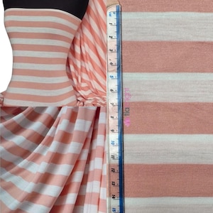 100% Viscose Stretch Fabric Dressmaking Material- Horizontal Stripe Peach/ Cream Q497 PCHCRM By Tia Knight