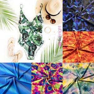 Printed Matte Swimwear Nylon Lycra 4 Way Stretch Dressmaking Fashion Fabric