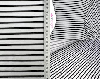 100% Viscose Stretch Dressmaking Fabric- Horizontal Stripe Black/White Q1312 BKWHT By Tia Knight