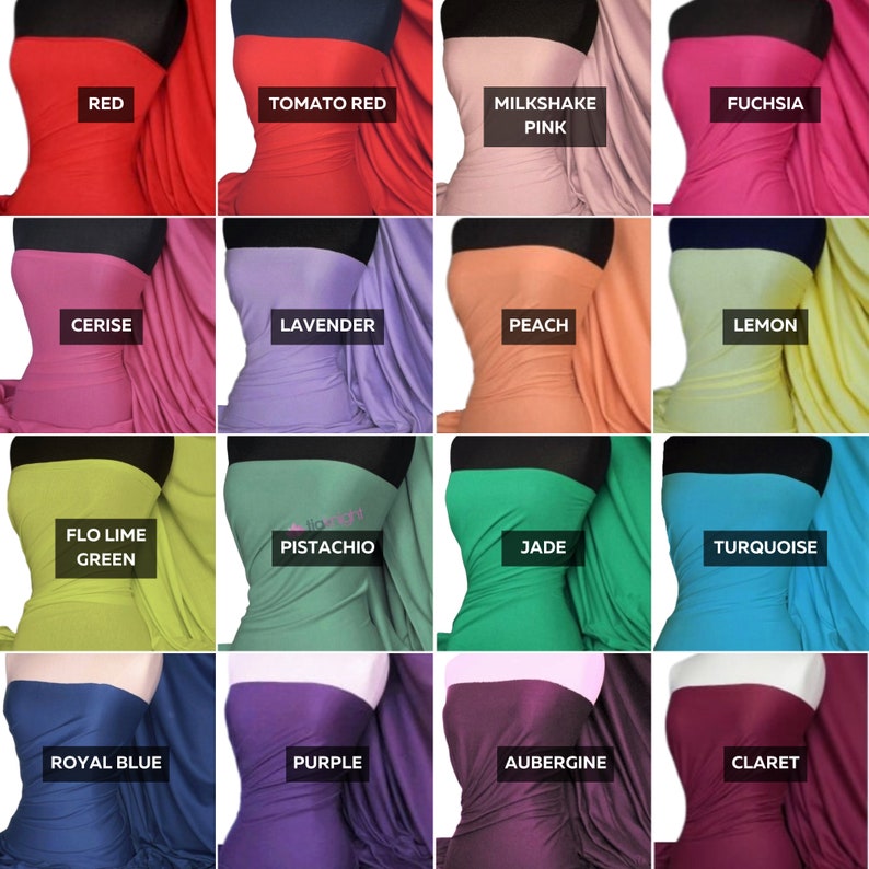 Puede incluir: Una colecci&oacute;n de 16 muestras de tela en varios colores, incluyendo rojo, rojo tomate, rosa milkshake, fucsia, cereza, lavanda, melocot&oacute;n, lim&oacute;n, verde lima, pistacho, jade, turquesa, azul real, morado, berenjena y burdeos.