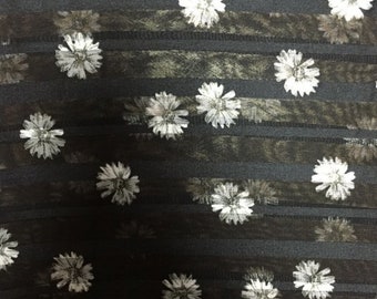 Chiffon Soft Touch Sheer Stripe Fabric - Ditsy Daisies CHF231 BKIV By Tia Knight