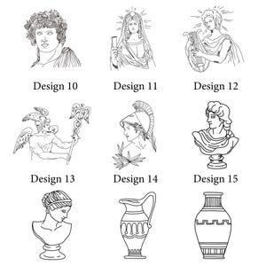 Timbro in ceralacca con mitologia greca disegnata a mano, timbro in ceralacca con statua greca, sigillo in ceralacca con storia greca, timbro in ceralacca con design vintage