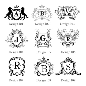 Tampon de cire pour armoiries, kit de tampon de cire écusson familial, kit de sceau de cire monogramme de mariage, sceau de cire bouclier héraldique, logo insigne vintage