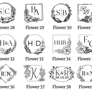Kit de sello de cera con diseño floral dibujado a mano, sello de cera con logotipo de flores para bodas, sello de cera con corona de bodas, kit de sello de cera con letras/iniciales