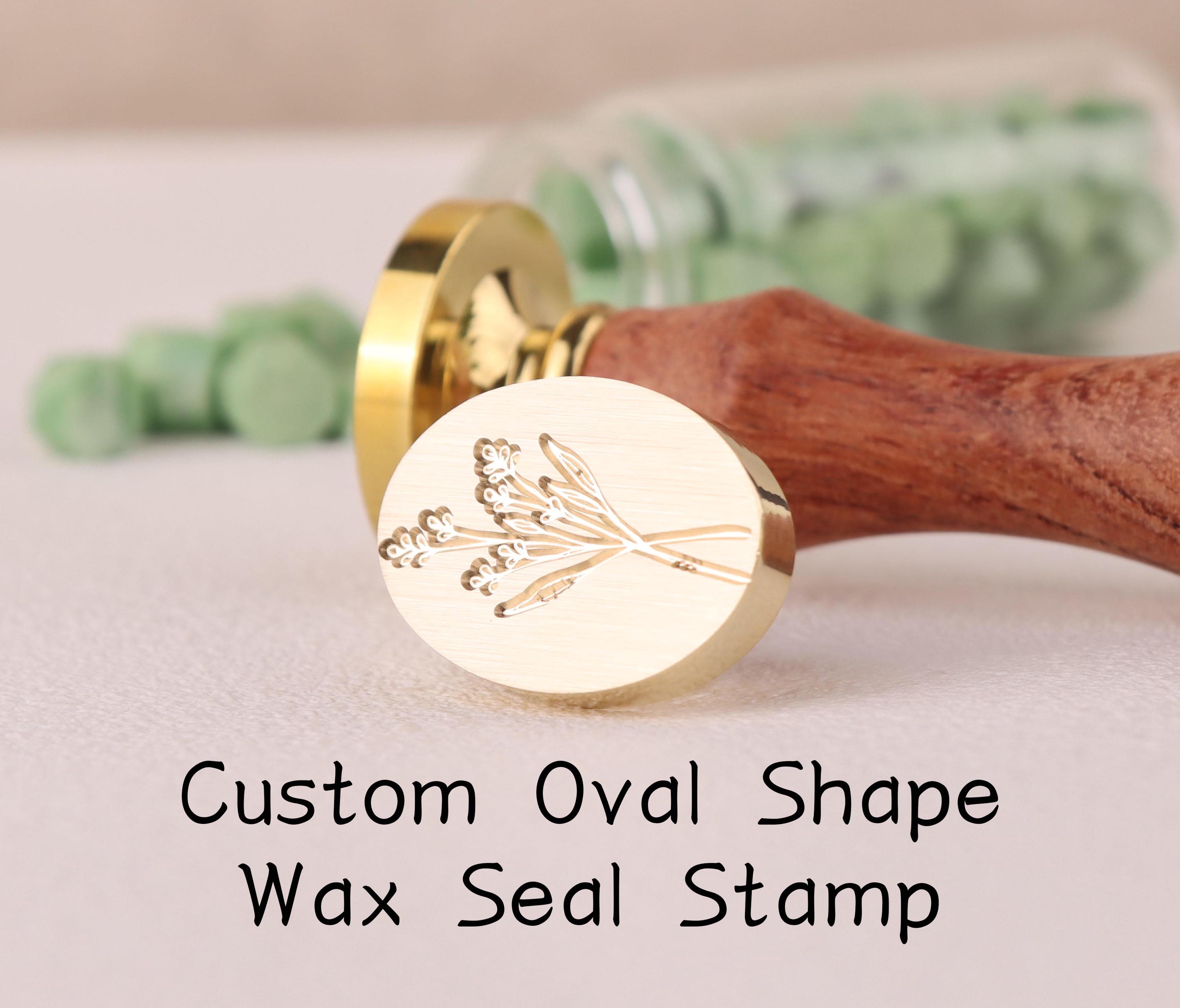 Brass Wax Seal Stamp With Wooden Handle - Embossed Rose Flower Oval Design For Wax, Ice, Soap