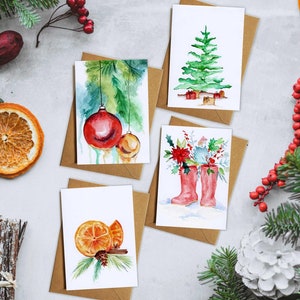 Christmas Card Set, Pack of 4 or 8 Cards, Bundle Watercolour Family Christmas Cards