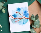 Christmas Card, 'Winter Branch', greeting card, hand-painted card, winter artwork