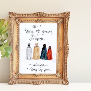 Once A King Or Queen, Narnia // Stampa artistica ad acquerello, Biglietto di auguri, A5, A4 // Il leone, la strega e l'armadio