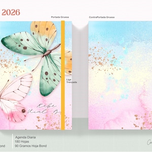 AGENDA Mariposa en Indesign 2026 TAMAÑO A5 editable / Agenda Mariposa/ Editable 2026/Actualizado