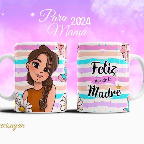 Plantillas para tazas dia de las madres PSD editables / 14 Mother's day mug templates PSD with spanish phrases