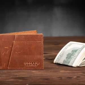 Portafoglio tascabile frontale minimalista sottile con fermasoldi, piccolo portafoglio bifold, portafoglio semplice in pelle, porta carte slim da uomo, portafoglio in pelle sottile