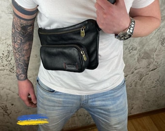Leather belt bag, womens fanny pack, everyday ladie hip bag, leather waist bag for men, ladies funny pack, black leather bum bag, funny pack