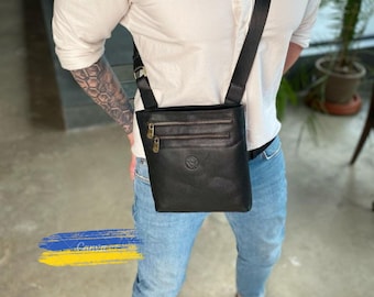 Leather Messenger Bag Men: Vertical Tablet Crossbody Sling Bag