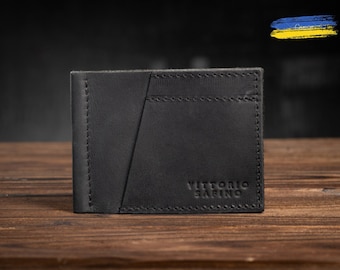 Cartera con clip para billetes de piel Crazy Horse: Cartera delgada minimalista