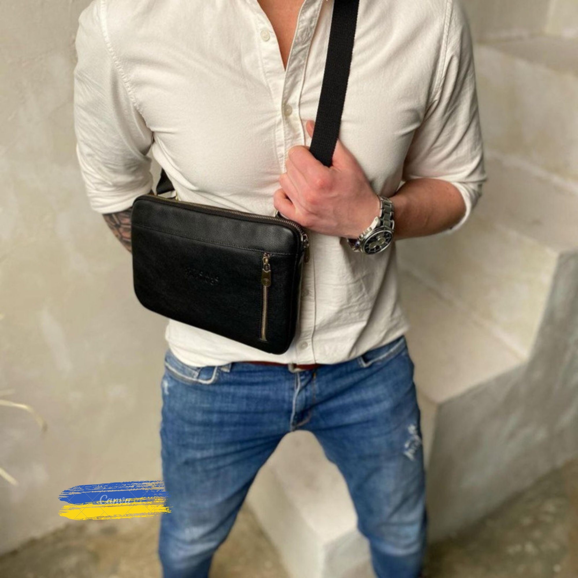 Bolso de hombre de cuero, bolso crossbody para hombres, bolso de