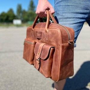 Full grain leather briefcase, mens brown leather laptop bag, mens leather satchel, crazy horse leather briefcase, mens leather, handmade bag image 5