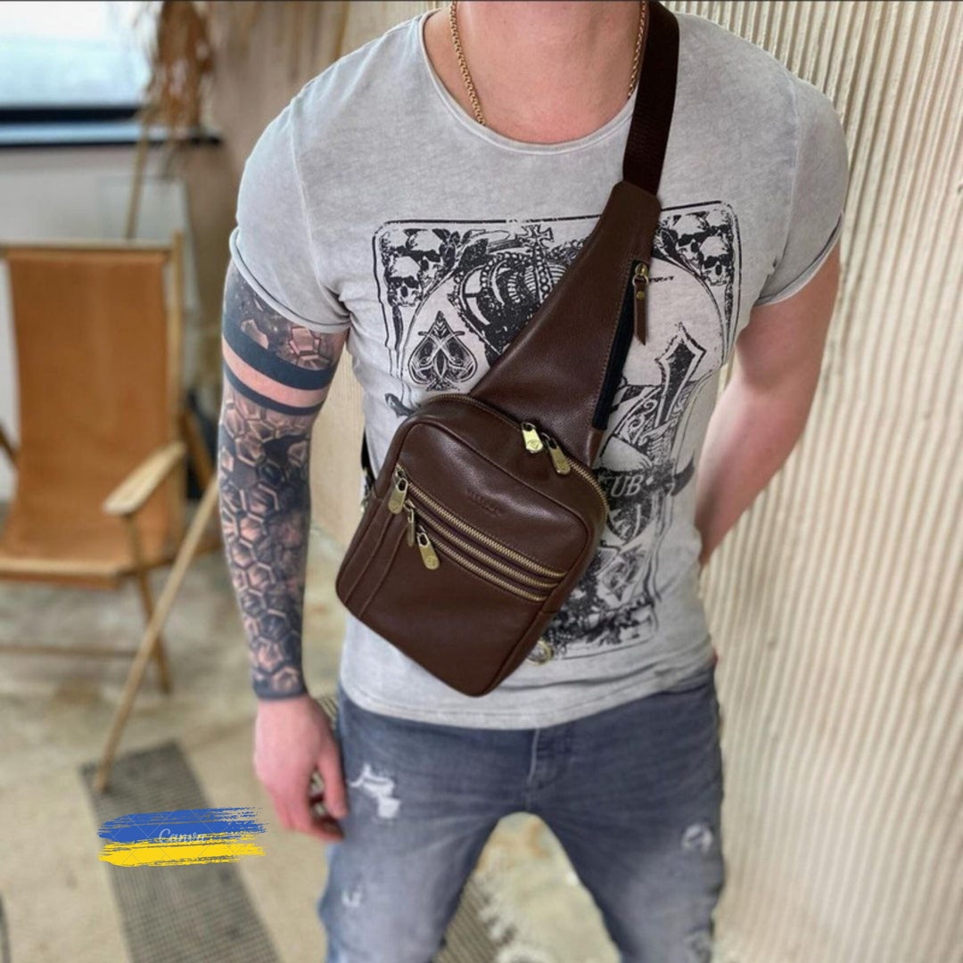 Mens Leather Sling Bag Men Cross Body Bag Small Crossbody Bag Black Leather Shoulder Bag Messenger Bag Men Brown Leather Crossbody Bag Etsy
