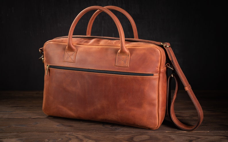 Full grain leather briefcase, mens brown leather laptop bag, mens leather satchel, crazy horse leather briefcase, mens leather, handmade bag image 2