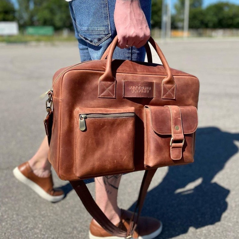 Full grain leather briefcase, mens brown leather laptop bag, mens leather satchel, crazy horse leather briefcase, mens leather, handmade bag image 7