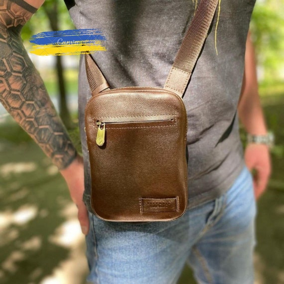 Bolso bandolera de cuero para hombre pequeño / Mini bolso de