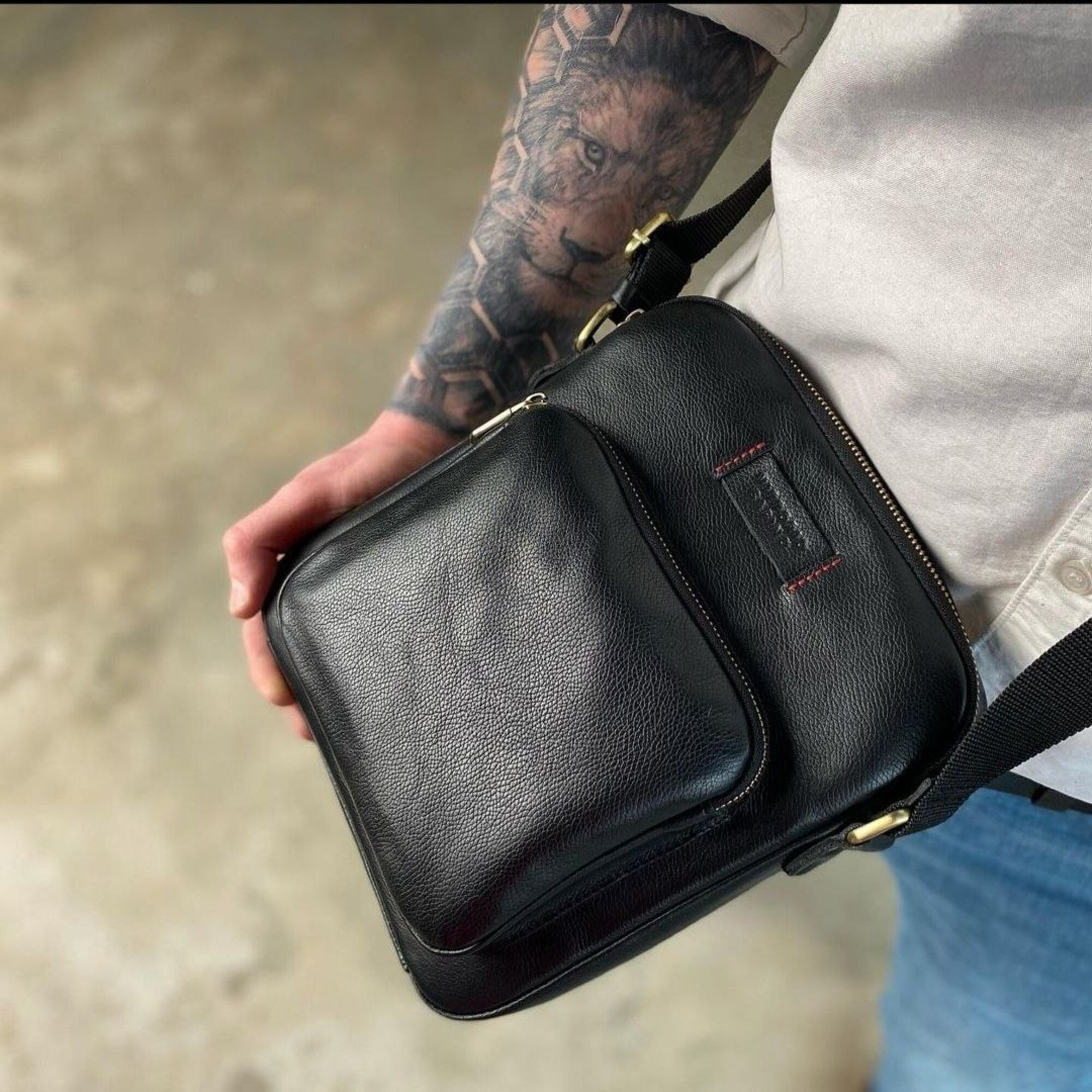 Leather Men's Bag Men's Crossbody Leather Bag Etsy