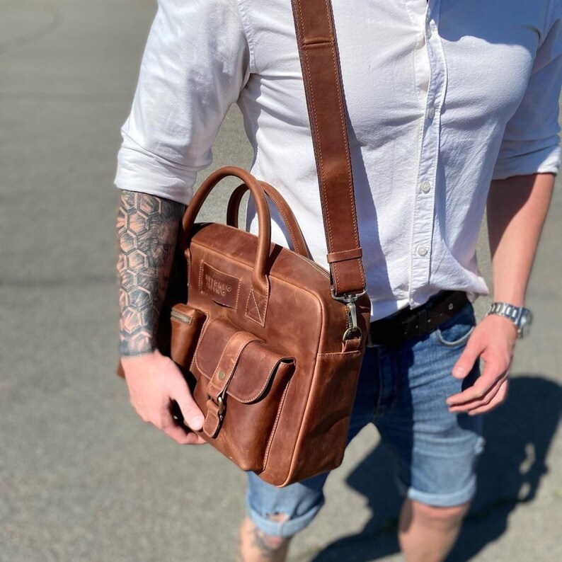 Full grain leather briefcase, mens brown leather laptop bag, mens leather satchel, crazy horse leather briefcase, mens leather, handmade bag image 6