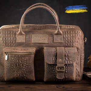 Porte-documents pour hommes de style vintage, porte-documents vintage en cuir pour hommes, sac à poignée supérieure en cuir de crocodile, sac à bandoulière pour hommes, sac à main en alligator