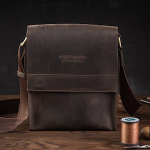 Mens Crazy Horse Leather Crossbody Bag: Unlined Shoulder Purse