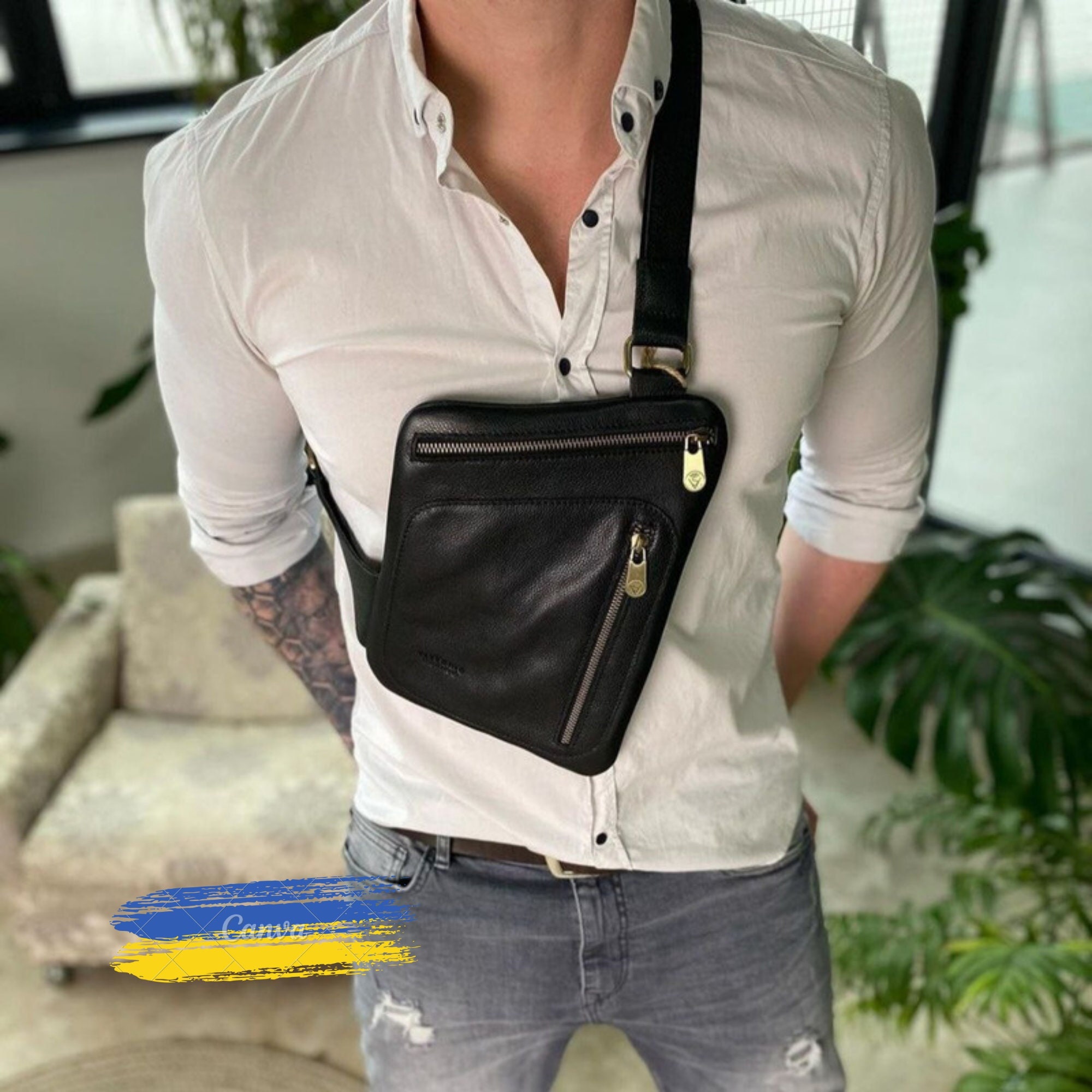 Crossbody Bag Men Leather Slim Bag Men Sling Bag Leather 