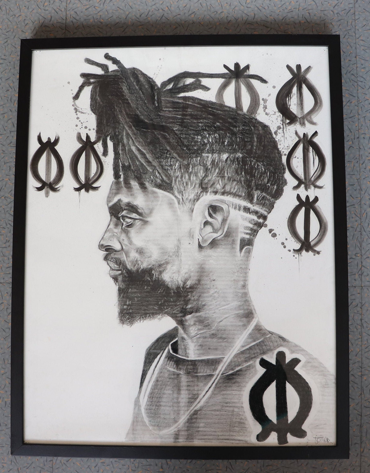 Tableau 50x65 cm. Œuvre Ethnique avec Des Symboles Adinkras.mine de Plomb.