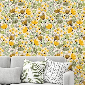 Yellow flowers vector wallpaper | Self Adhesive | Peel & Stick | Removable