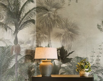 Vintage tropical jungle wallpaper, palm trees and exotic plants | Self Adhesive | Peel and Stick | Removable Wallpaper