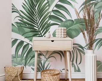 Green banana and palm leaf wallpaper | Self Adhesive | Peel and Stick | Removable