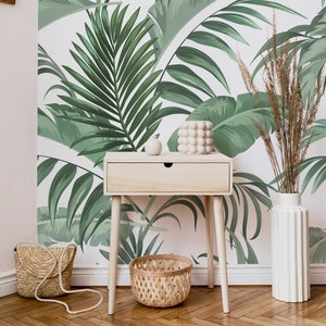 Green banana and palm leaf wallpaper | Self Adhesive | Peel and Stick | Removable