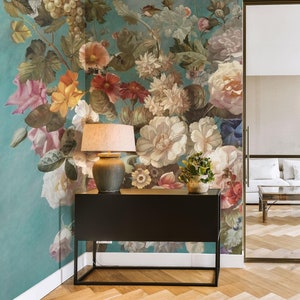 Renaissance Flowers Wallpaper, Baroque Floral Art, Botanical Wall Mural • Peel and Stick *self adhesive* or Non-Pasted Vinyl Materials •