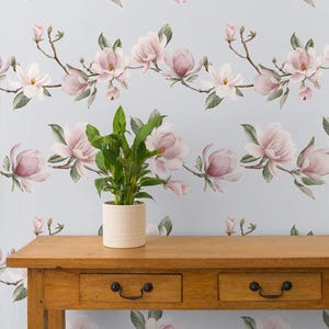 Magnolia Pattern Pastel Wallpaper, Floral Print, Botanical Wall Mural • Peel and Stick *self adhesive* or Non-Pasted Vinyl Materials •