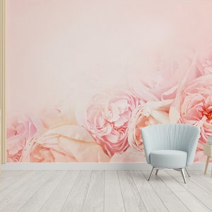 Pastel Pink and orange peonies photo wallpaper | Self Adhesive | Peel & Stick | Removable