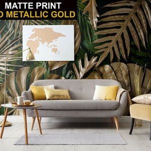 Vintage tropical various green & brown matte artificial leaves wallpaper (no metallic effects) | Self Adhesive | Peel and Stick | Removable